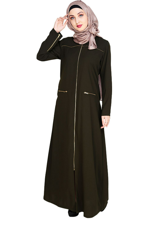 Metallic Zip Olive Abaya (Made-To-Order)