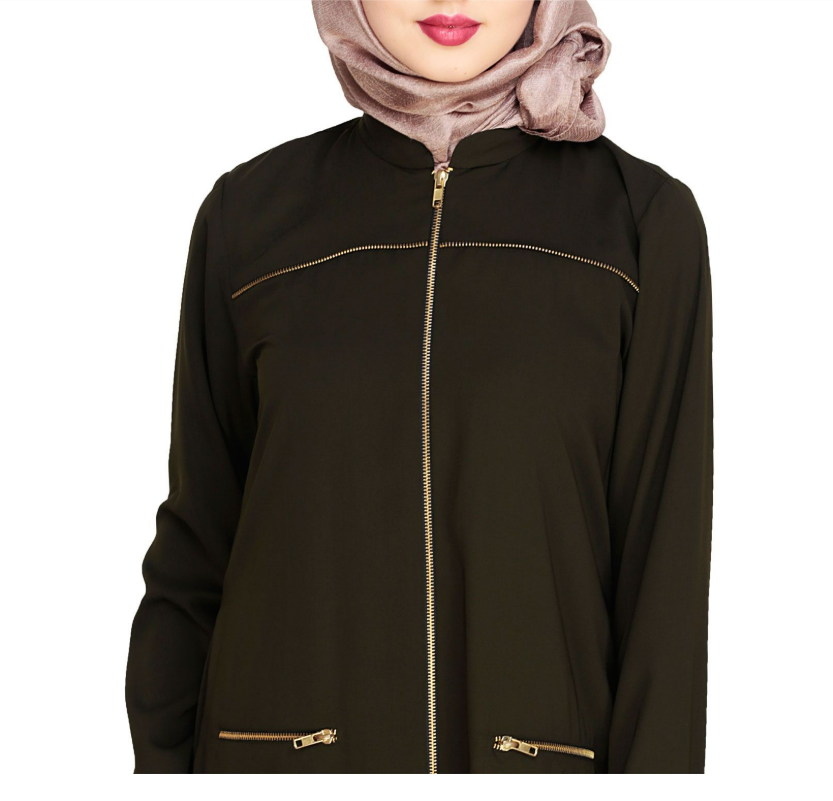 Metallic Zip Olive Abaya (Made-To-Order)