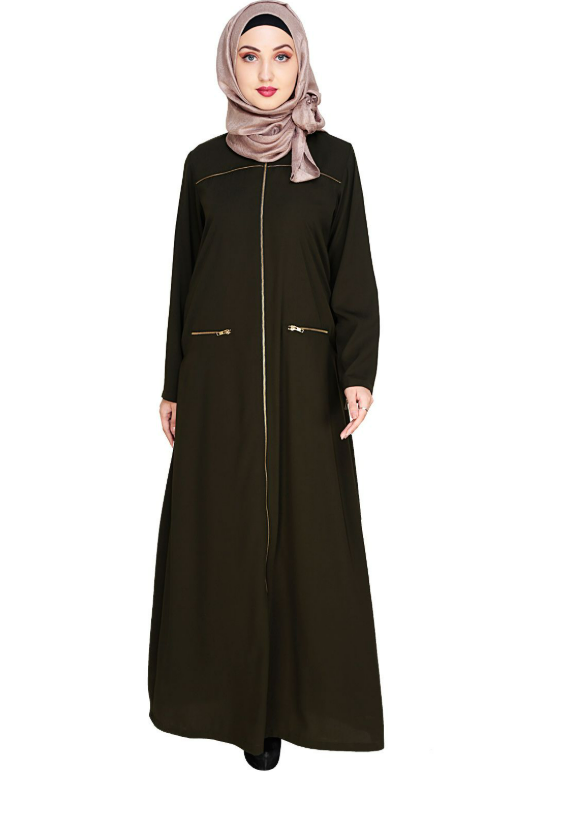 Metallic Zip Olive Abaya (Made-To-Order)