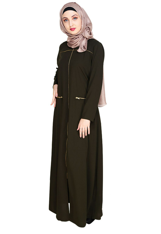 Metallic Zip Olive Abaya (Made-To-Order)