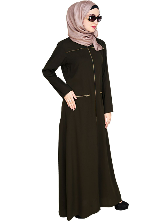 Metallic Zip Olive Abaya (Made-To-Order)