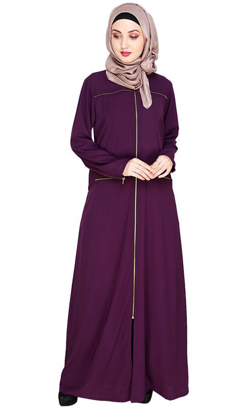 Metallic Zip Purple Abaya (Made-To-Order)