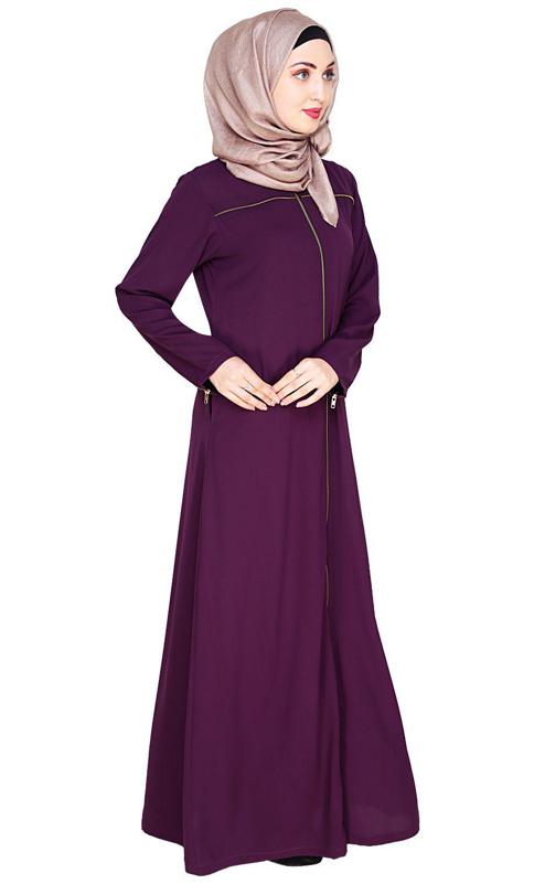 Metallic Zip Purple Abaya (Made-To-Order)