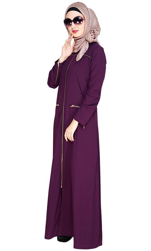 Metallic Zip Purple Abaya (Made-To-Order)