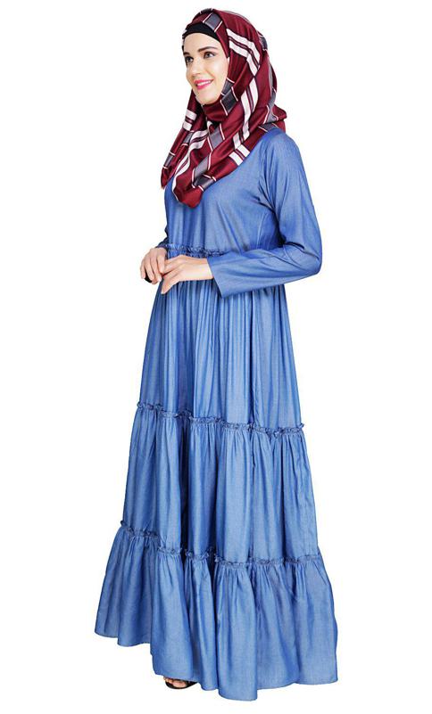Modest Blue Denim Abaya