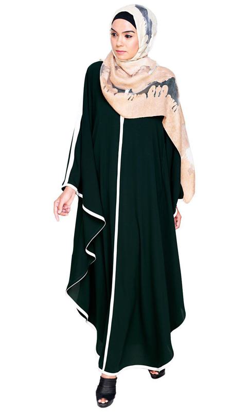Modish Green Kaftan with White Detailing