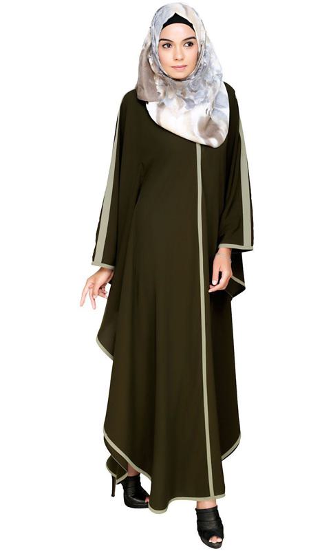 Modish Olive Kaftan with Green Detailing (Made-To-Order)