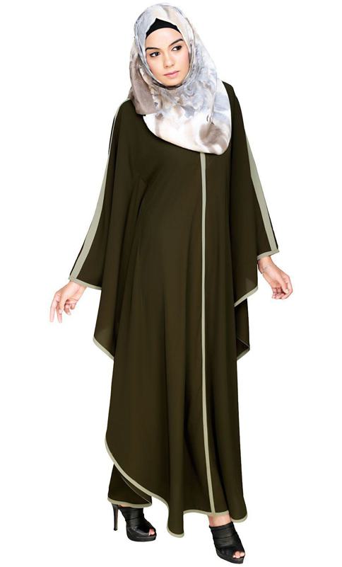 Modish Olive Kaftan with Green Detailing (Made-To-Order)