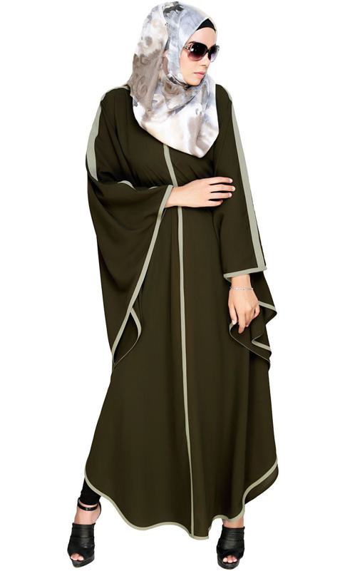 Modish Olive Kaftan with Green Detailing (Made-To-Order)