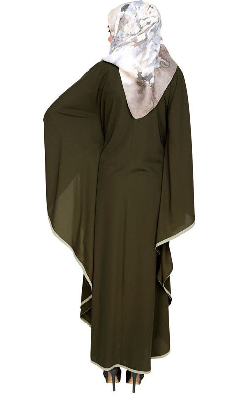 Modish Olive Kaftan with Green Detailing (Made-To-Order)