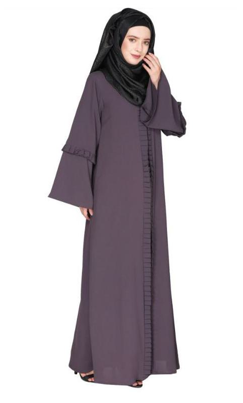 Modish Box Pleated Dark Grey Abaya With Conventional Bell Sleeves
