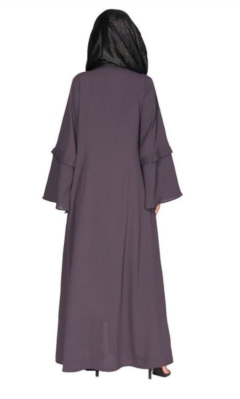 Modish Box Pleated Dark Grey Abaya With Conventional Bell Sleeves