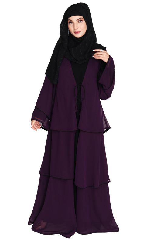 Multi Layer Purple Shrug Style Georgette Abaya (Made-To-Order)