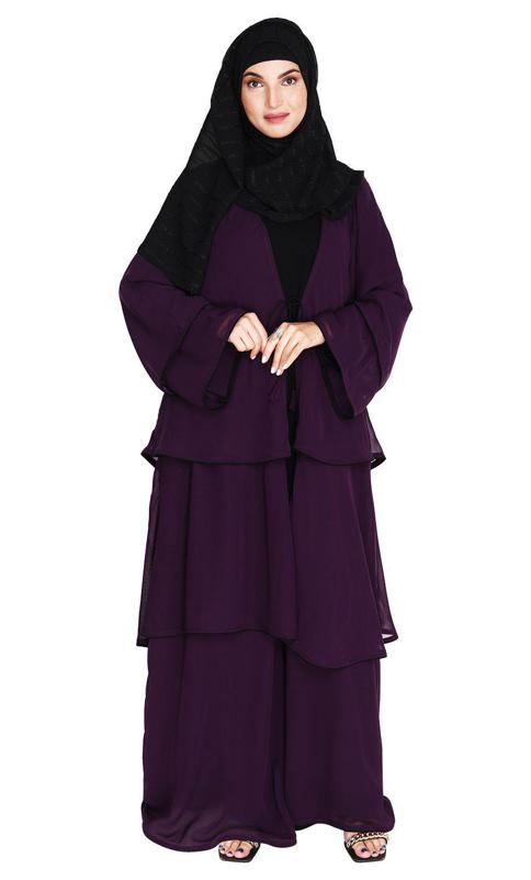 Multi Layer Purple Shrug Style Georgette Abaya (Made-To-Order)