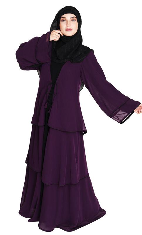 Multi Layer Purple Shrug Style Georgette Abaya (Made-To-Order)