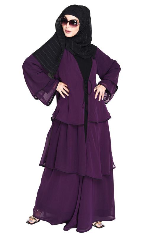 Multi Layer Purple Shrug Style Georgette Abaya (Made-To-Order)