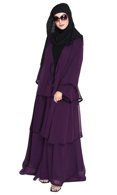 Multi Layer Purple Shrug Style Georgette Abaya (Made-To-Order)