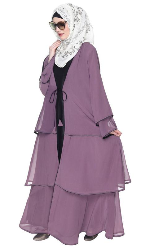 Multi Layered Shrug Style Light Purple Georgette Abaya