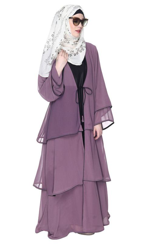 Multi Layered Shrug Style Light Purple Georgette Abaya
