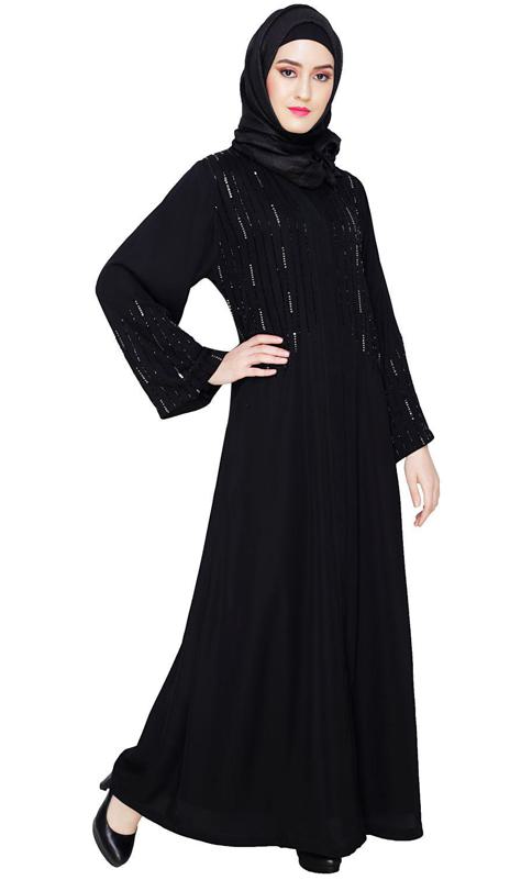 Multicolour Posh Stone Black Dubai Style Abaya (Made-To-Order)