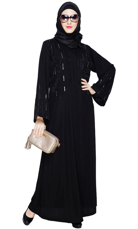 Multicolour Posh Stone Black Dubai Style Abaya (Made-To-Order)
