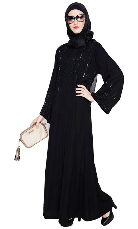 Multicolour Posh Stone Black Dubai Style Abaya (Made-To-Order)