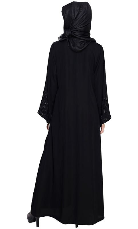 Multicolour Posh Stone Black Dubai Style Abaya (Made-To-Order)