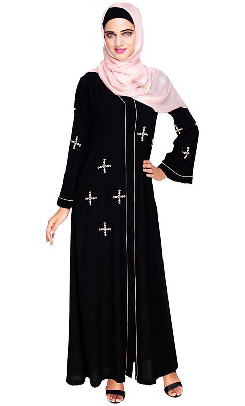 Newfangled Pearl Embroidered Black Abaya