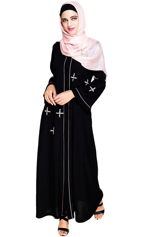 Newfangled Pearl Embroidered Black Abaya