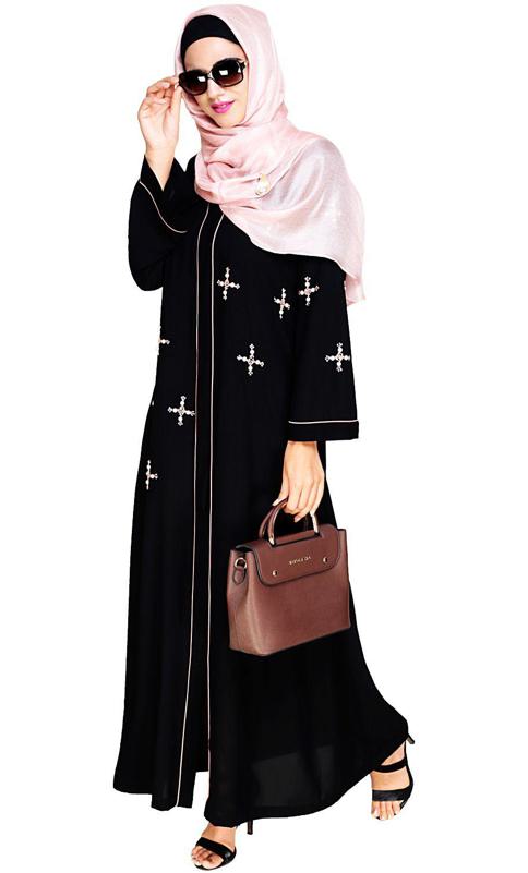 Newfangled Pearl Embroidered Black Abaya