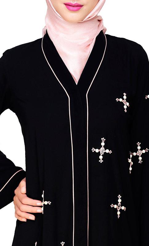 Newfangled Pearl Embroidered Black Abaya