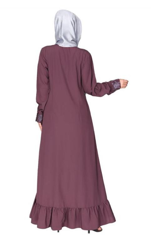 Occasion Wear Purple Abaya With A Gorgeous Extra Panel Of Floral Lace