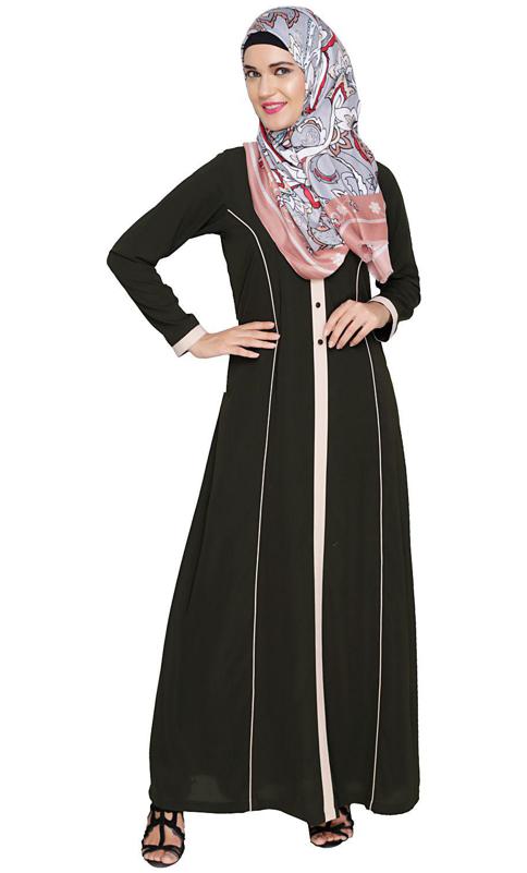 Olive Panelled Abaya (Made-To-Order)