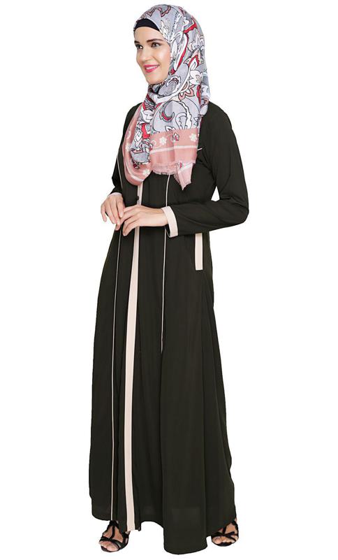 Olive Panelled Abaya (Made-To-Order)