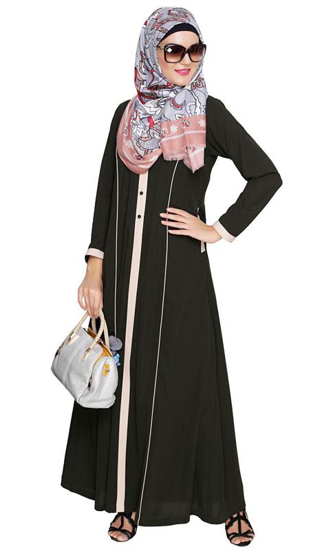 Olive Panelled Abaya (Made-To-Order)
