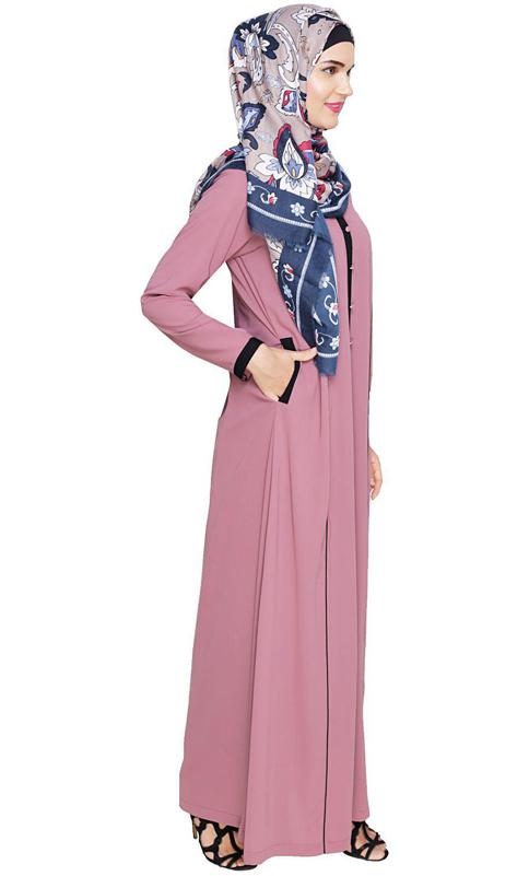 Onion Pink Panelled Abaya (Made-To-Order)