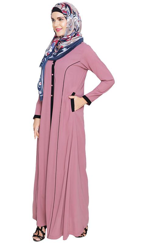 Onion Pink Panelled Abaya (Made-To-Order)