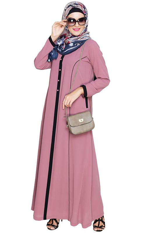 Onion Pink Panelled Abaya (Made-To-Order)