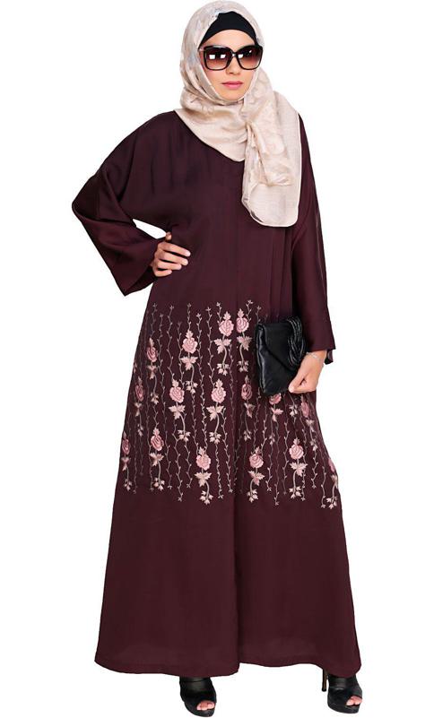 Orchid Dubai Style Deep Wine Abaya (Made-To-Order)
