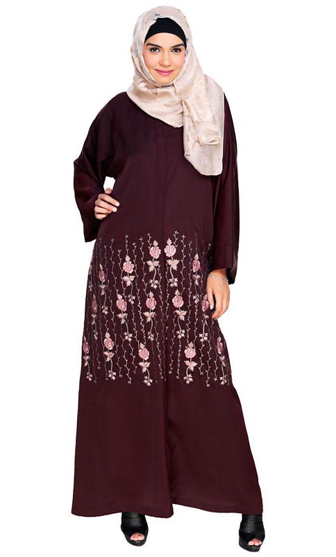 Orchid Dubai Style Deep Wine Abaya (Made-To-Order)