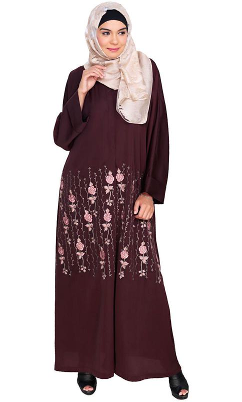 Orchid Dubai Style Deep Wine Abaya (Made-To-Order)