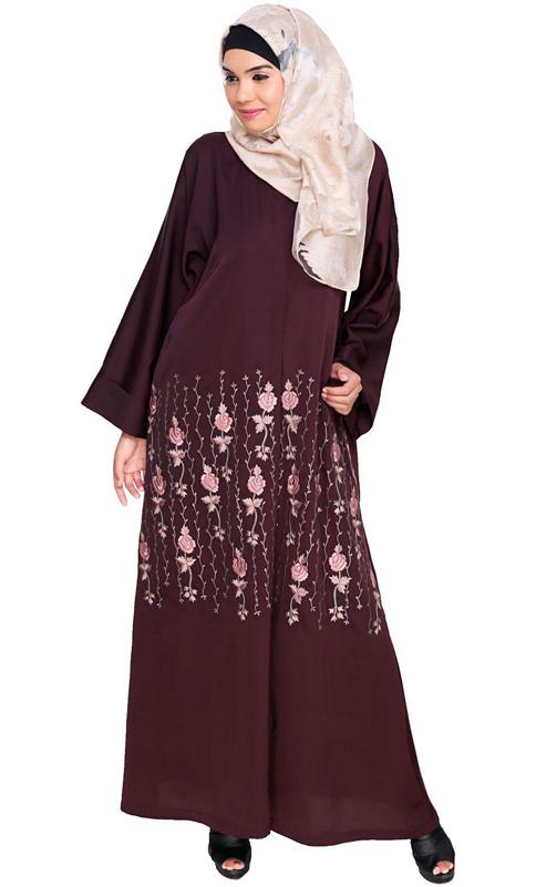 Orchid Dubai Style Deep Wine Abaya (Made-To-Order)