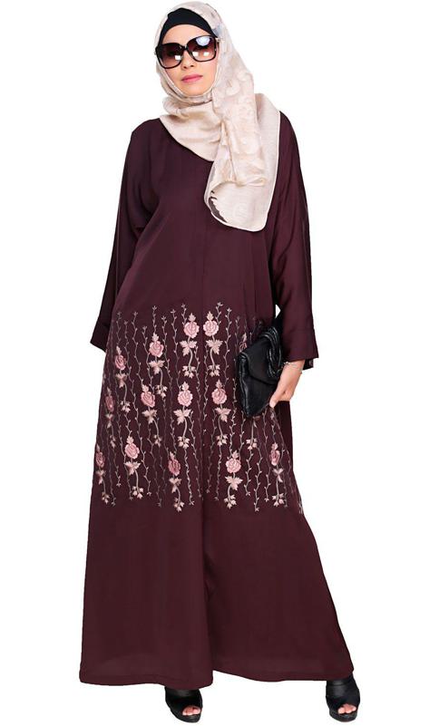 Orchid Dubai Style Deep Wine Abaya (Made-To-Order)