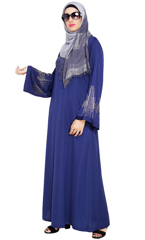Ornate Blue Dubai Style Abaya (Made-To-Order)
