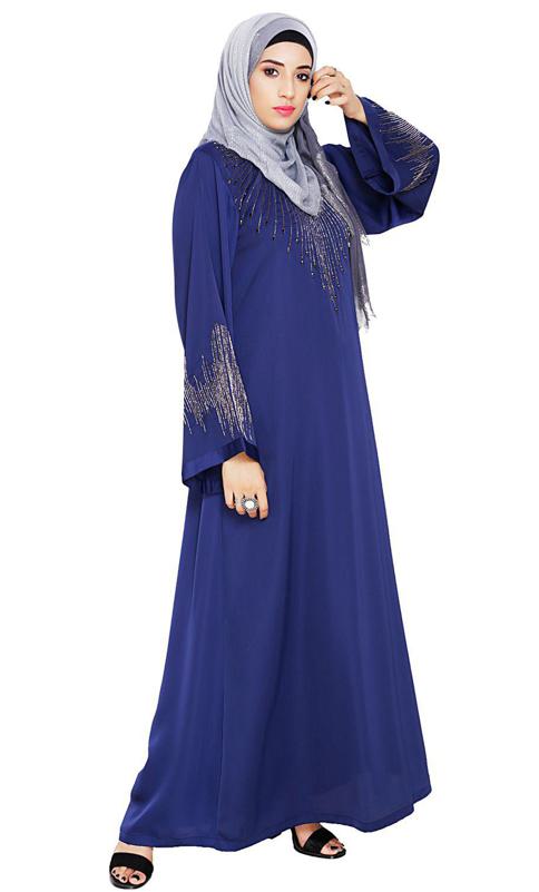 Ornate Blue Dubai Style Abaya (Made-To-Order)