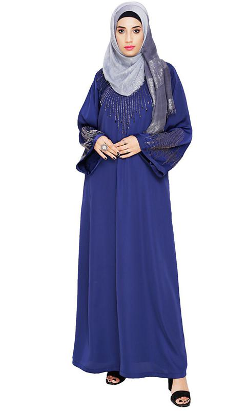Ornate Blue Dubai Style Abaya (Made-To-Order)