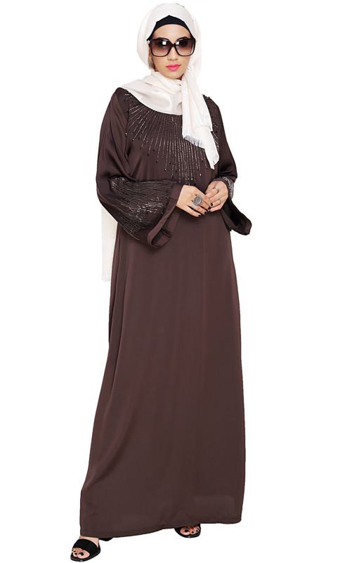 Ornate Dark Brown Dubai Style Abaya (Made-To-Order)