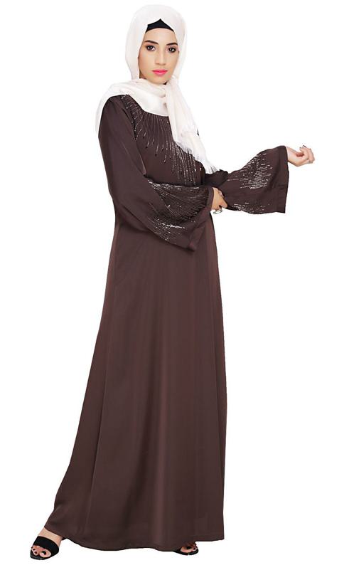Ornate Dark Brown Dubai Style Abaya (Made-To-Order)