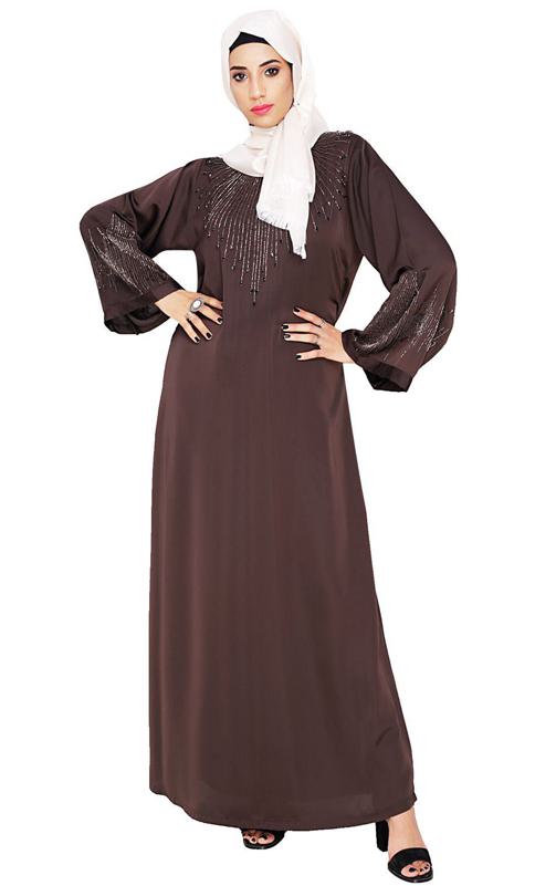 Ornate Dark Brown Dubai Style Abaya (Made-To-Order)