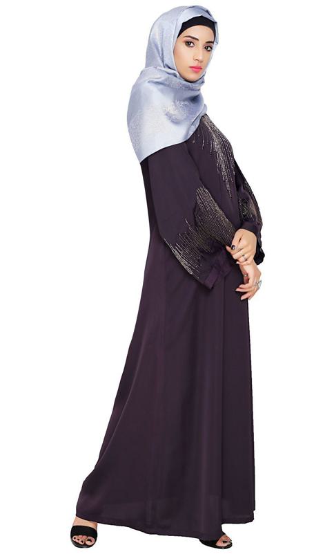 Ornate Dark Purple Dubai Style Abaya